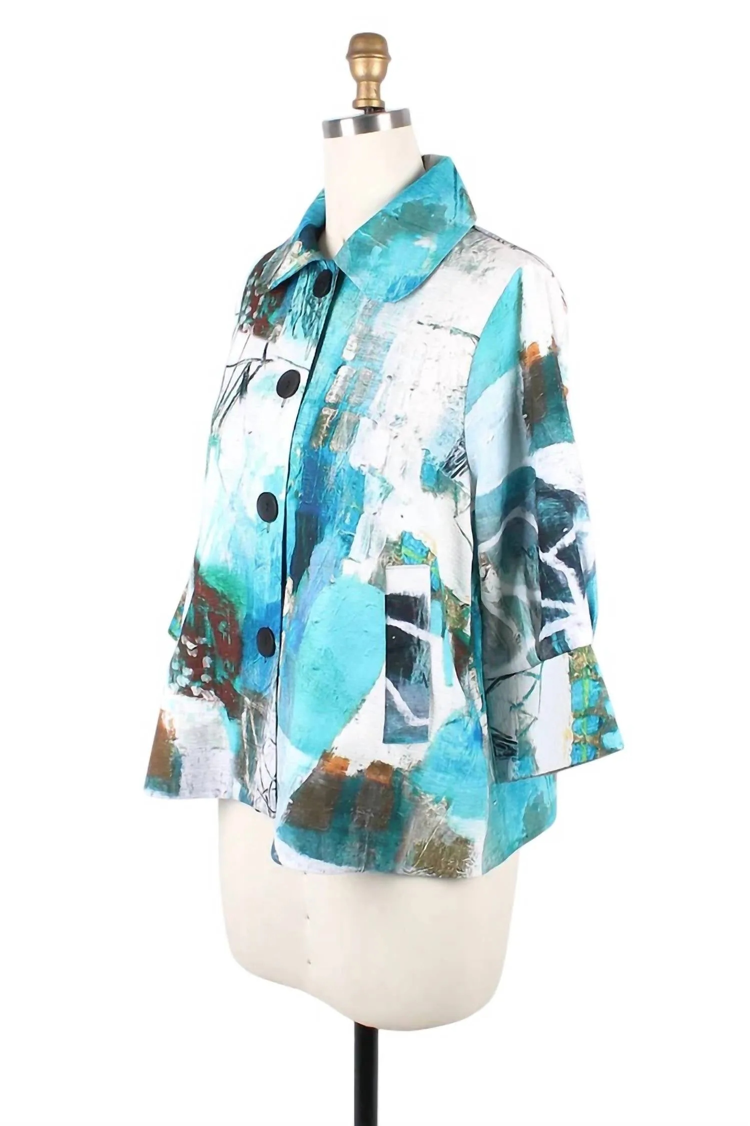 Oil Painting Jacket In Turquoise White