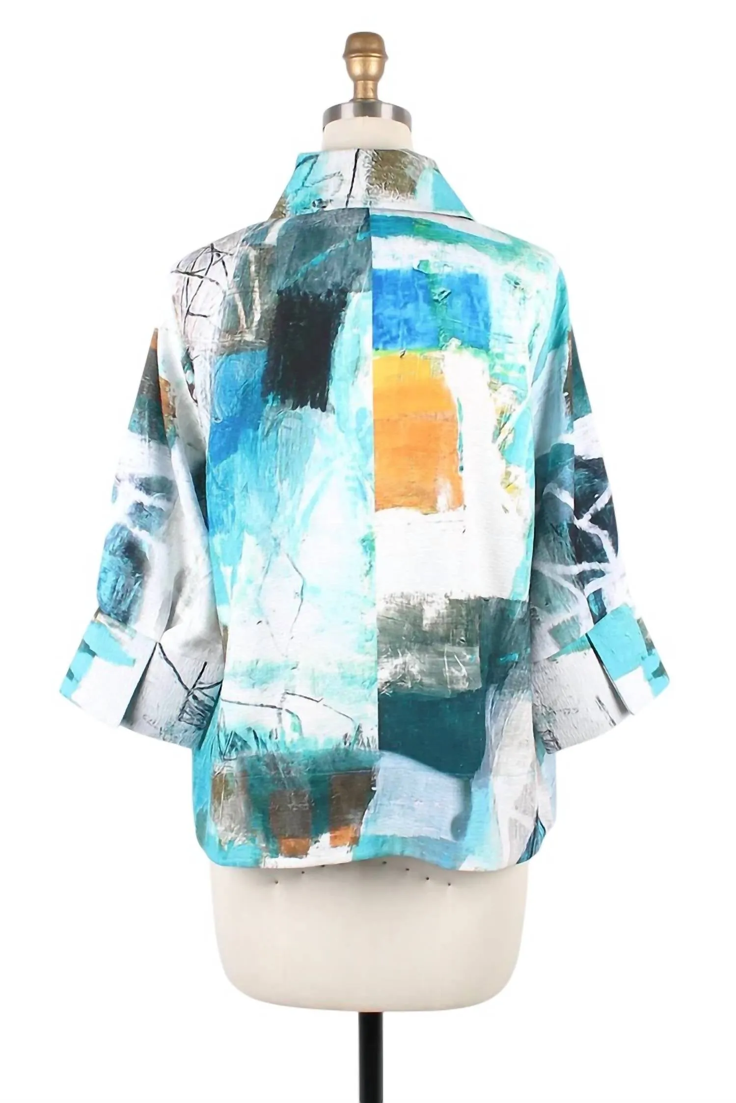 Oil Painting Jacket In Turquoise White