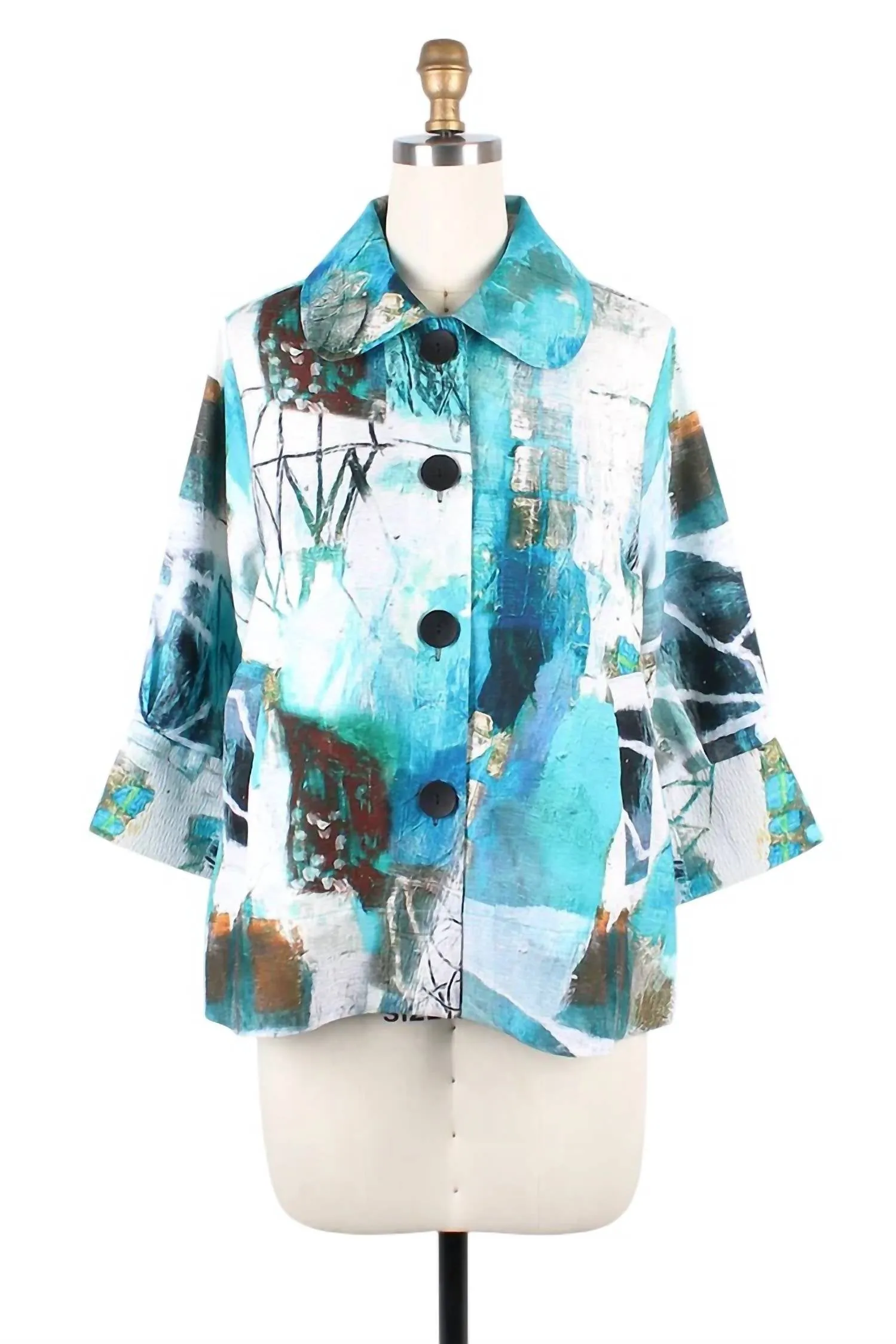 Oil Painting Jacket In Turquoise White