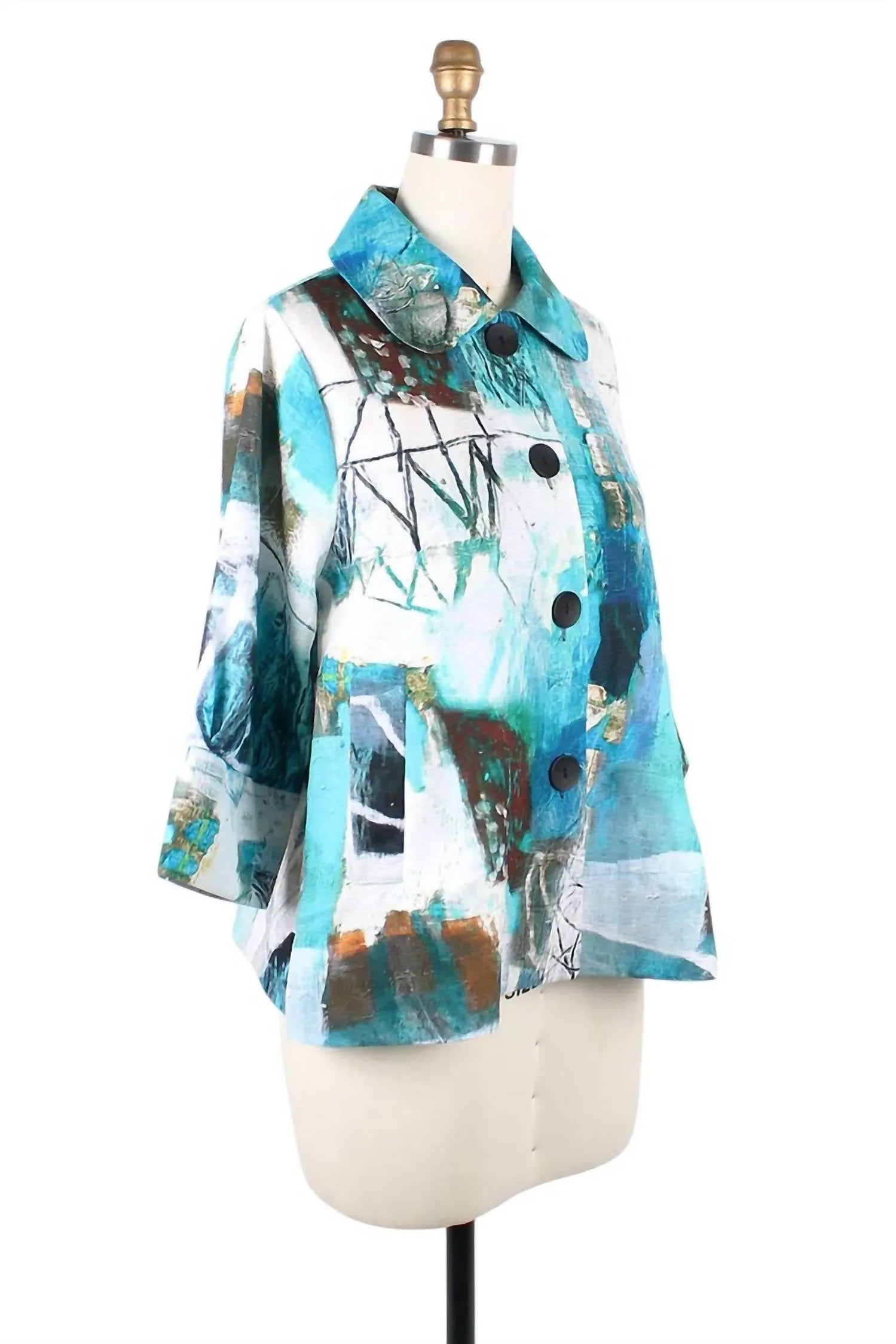 Oil Painting Jacket In Turquoise White