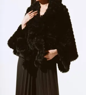 Oversized Faux Fur Cape Cover-Up In Black