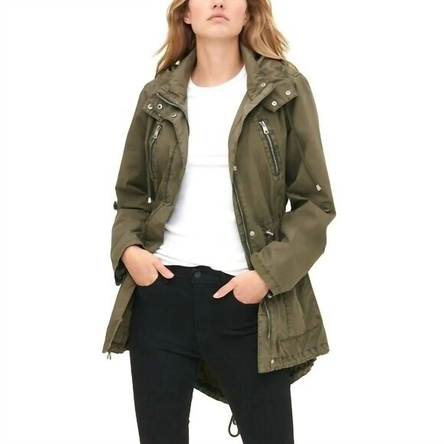 Parachute Fish Tail Mid Length Utility Jacket In Green