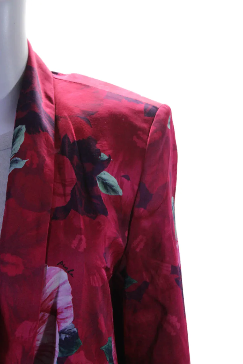 Pinko Womens Floral Collared Long Sleeve Button Up Blazer Jacket Pink