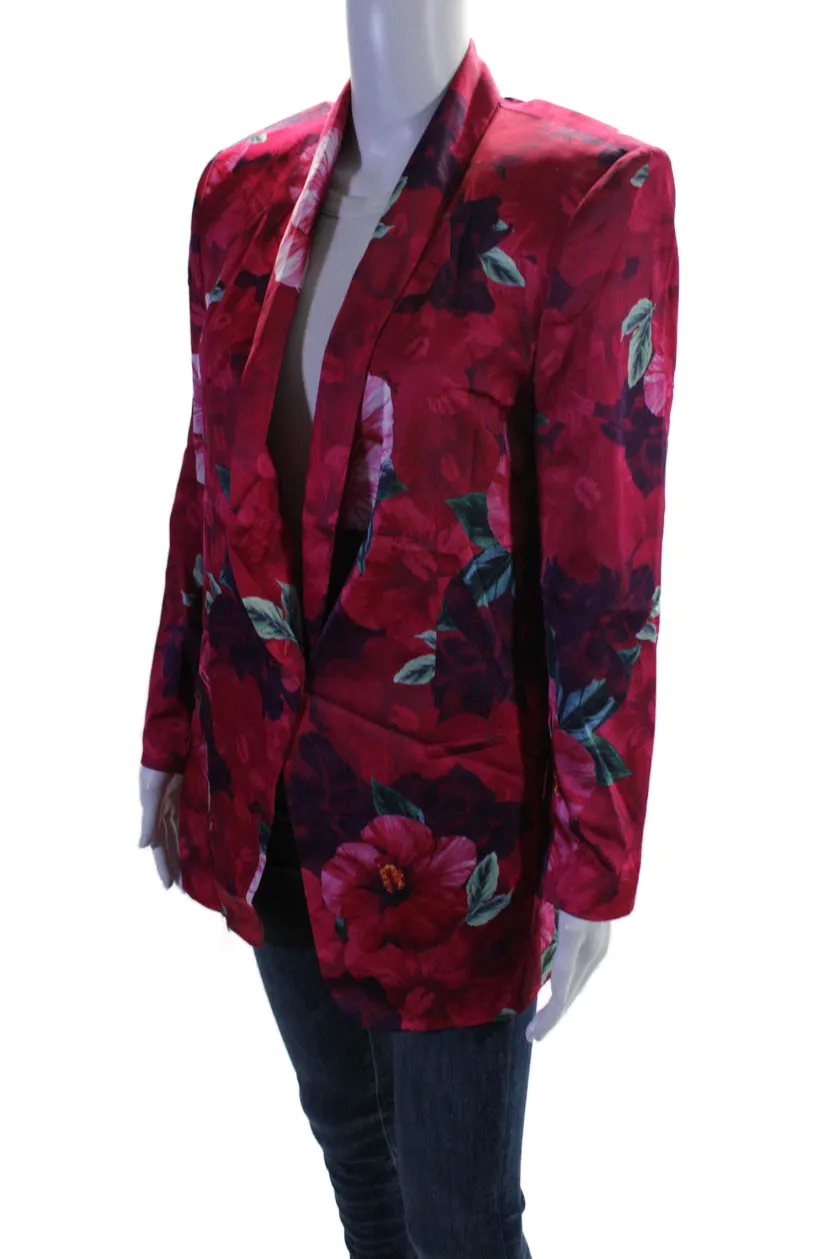 Pinko Womens Floral Collared Long Sleeve Button Up Blazer Jacket Pink