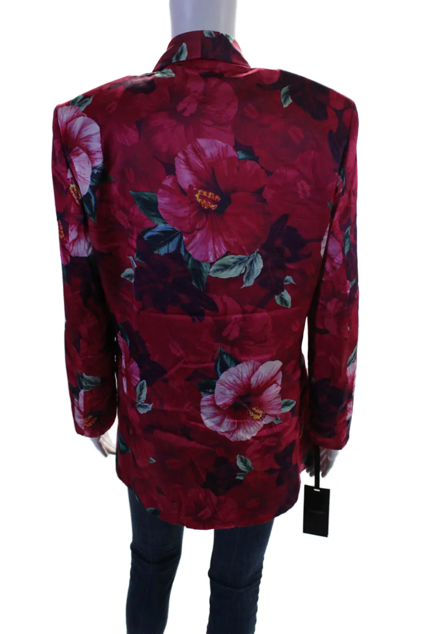 Pinko Womens Floral Collared Long Sleeve Button Up Blazer Jacket Pink