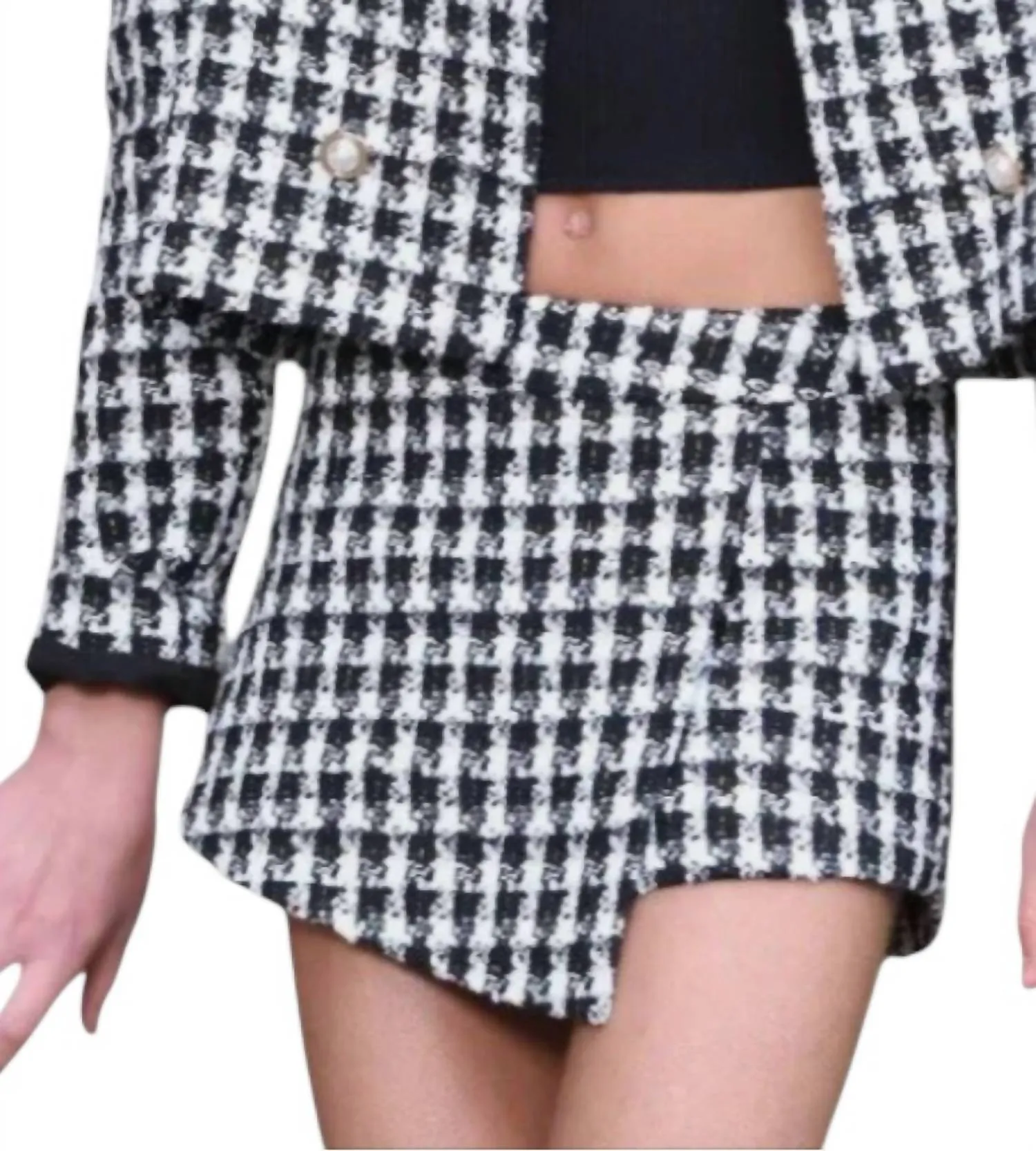 Plaid Jacket And Shorts Set In Black And White