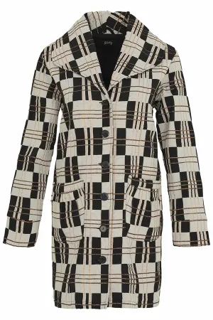 Plaid Long Jacket In Black White Gold Plaid