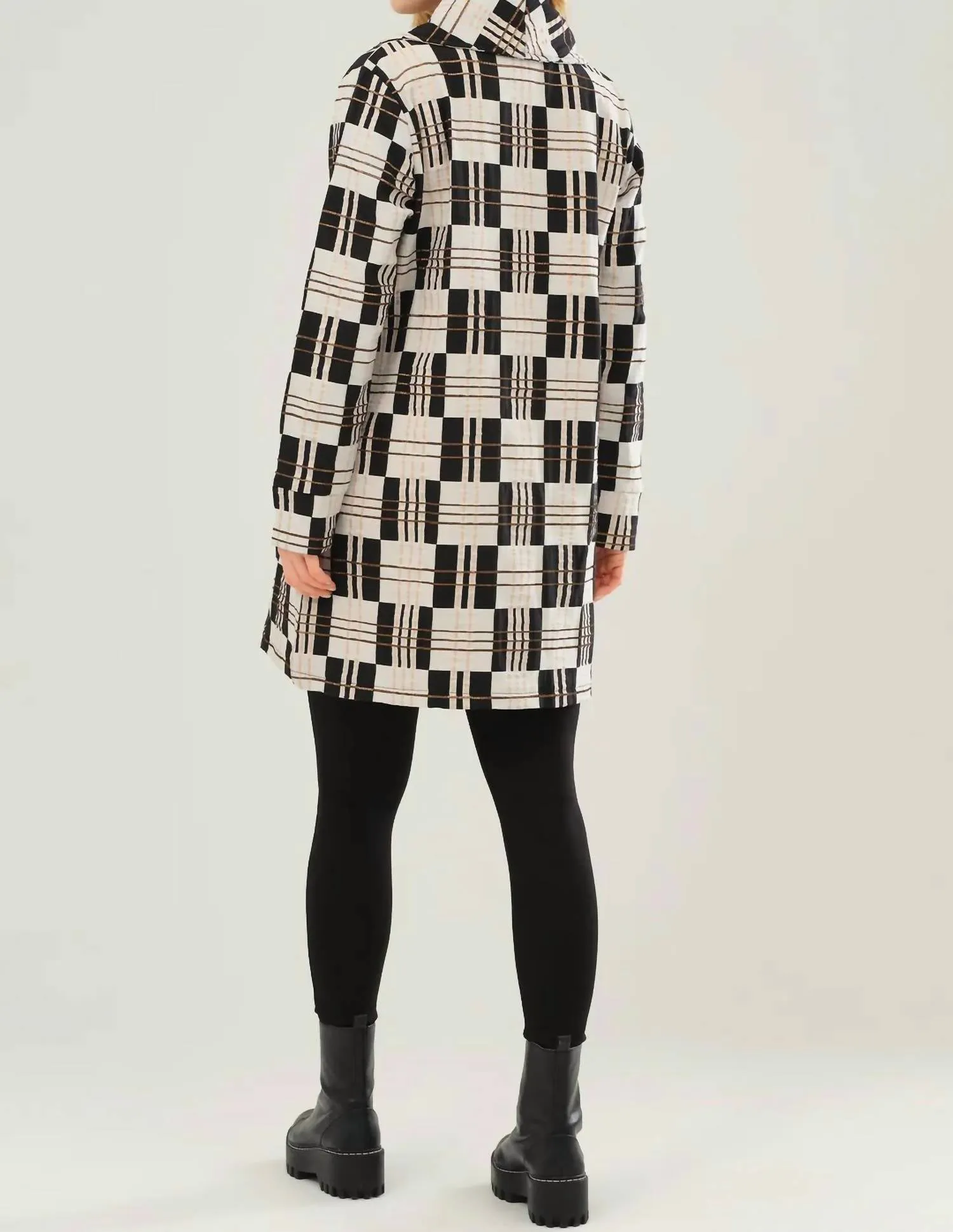 Plaid Long Jacket In Black White Gold Plaid