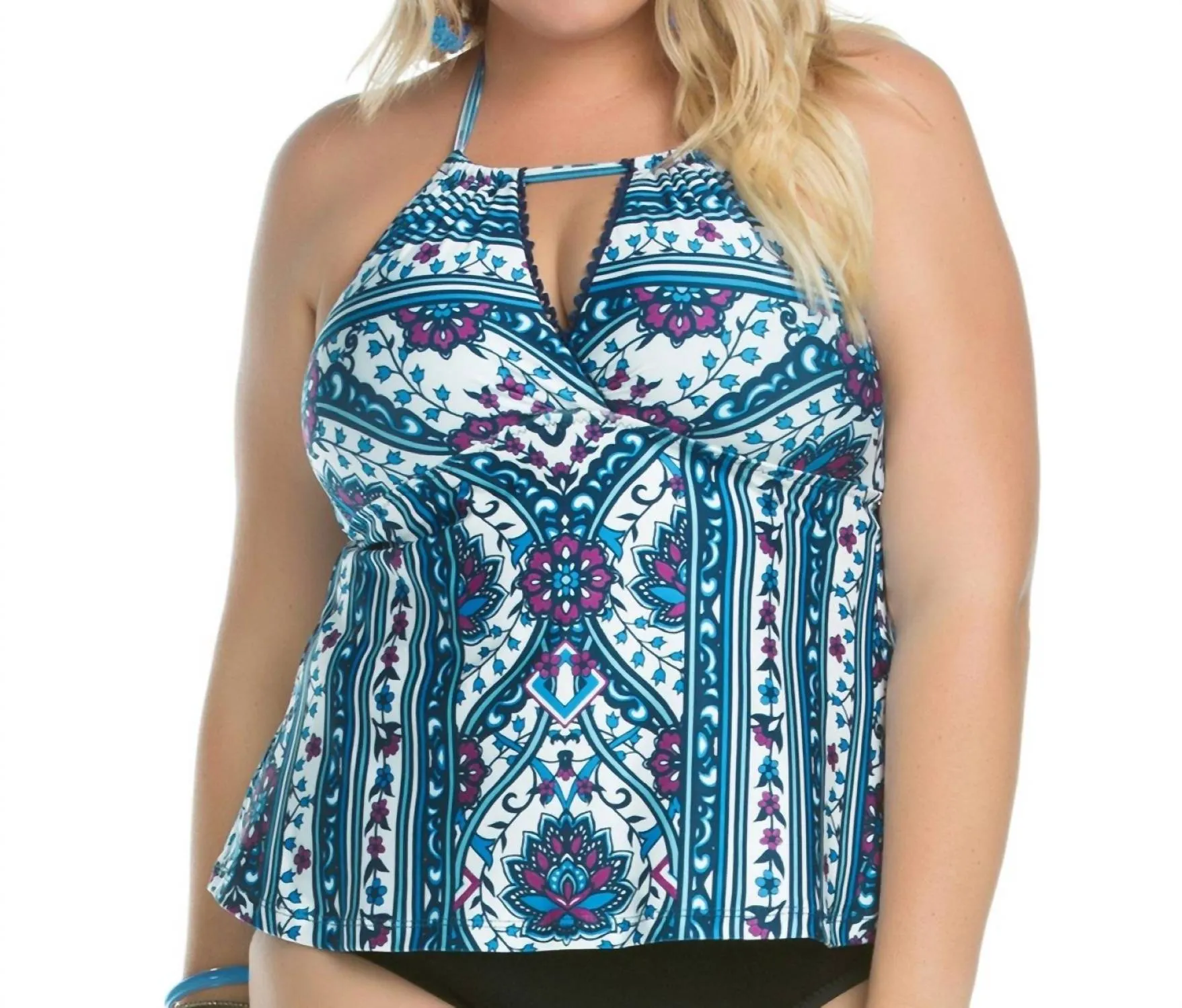 Plus Size Inspired Halter Tankini Top In Blue