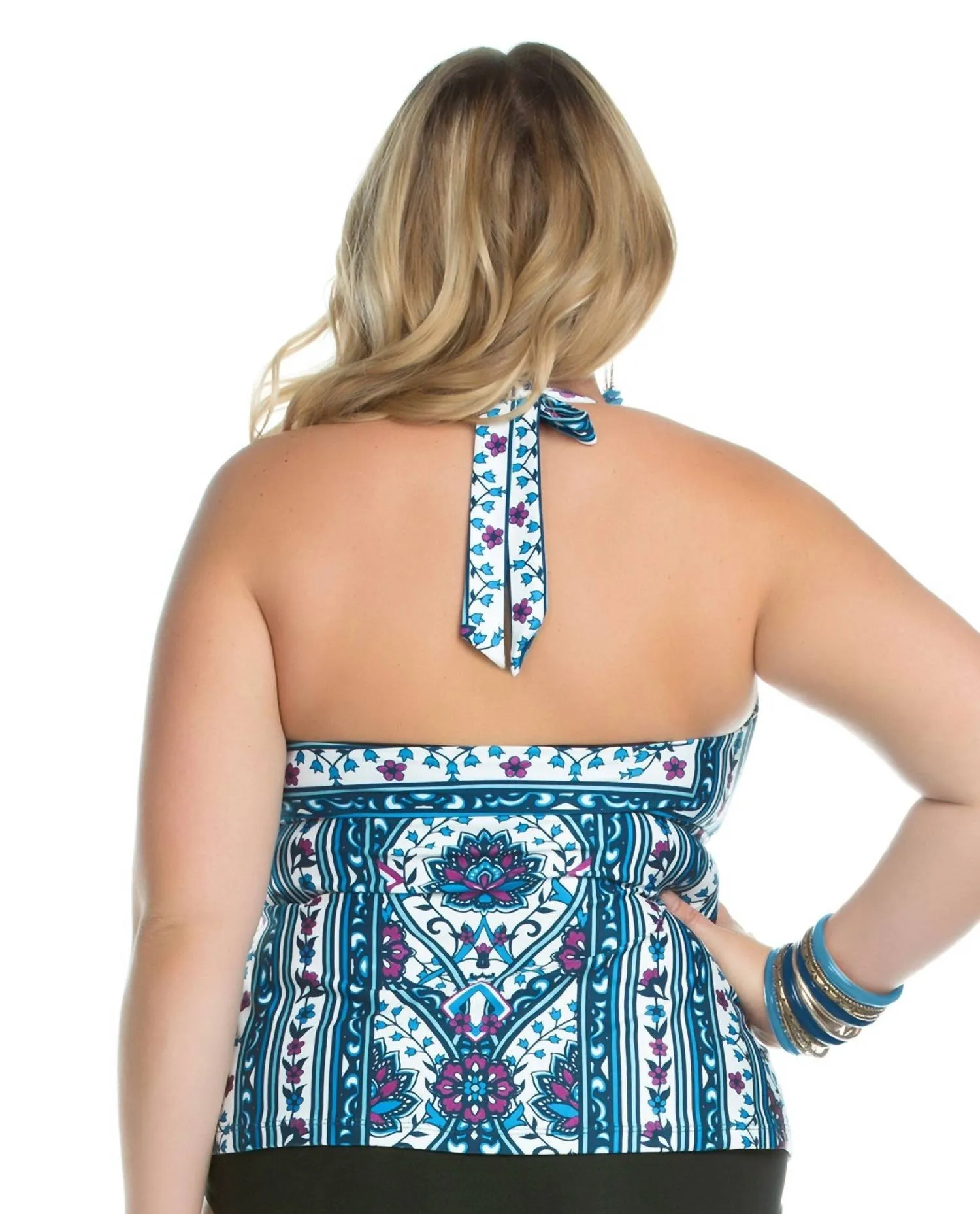 Plus Size Inspired Halter Tankini Top In Blue