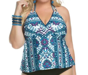 Plus Size Inspired Halter Tankini Top In Blue