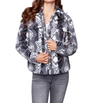 Printed Sherpa Short Jacket In Charcoal