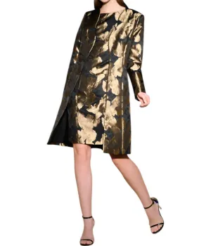 Printed Woven Jaquard Coat In Black/bronze