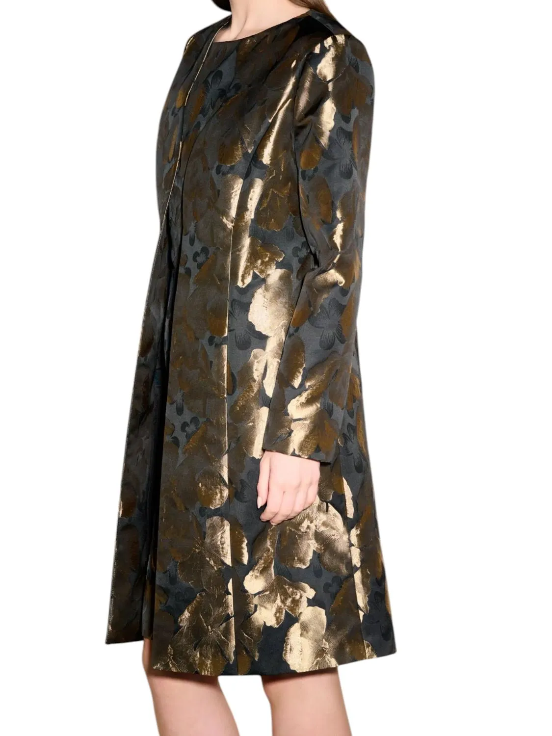 Printed Woven Jaquard Coat In Black/bronze