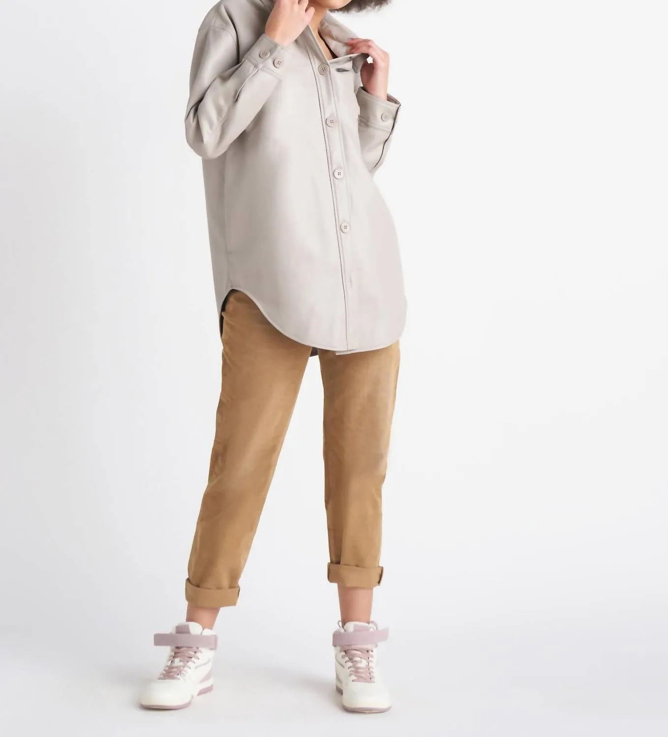 Pu Shacket In Light Taupe