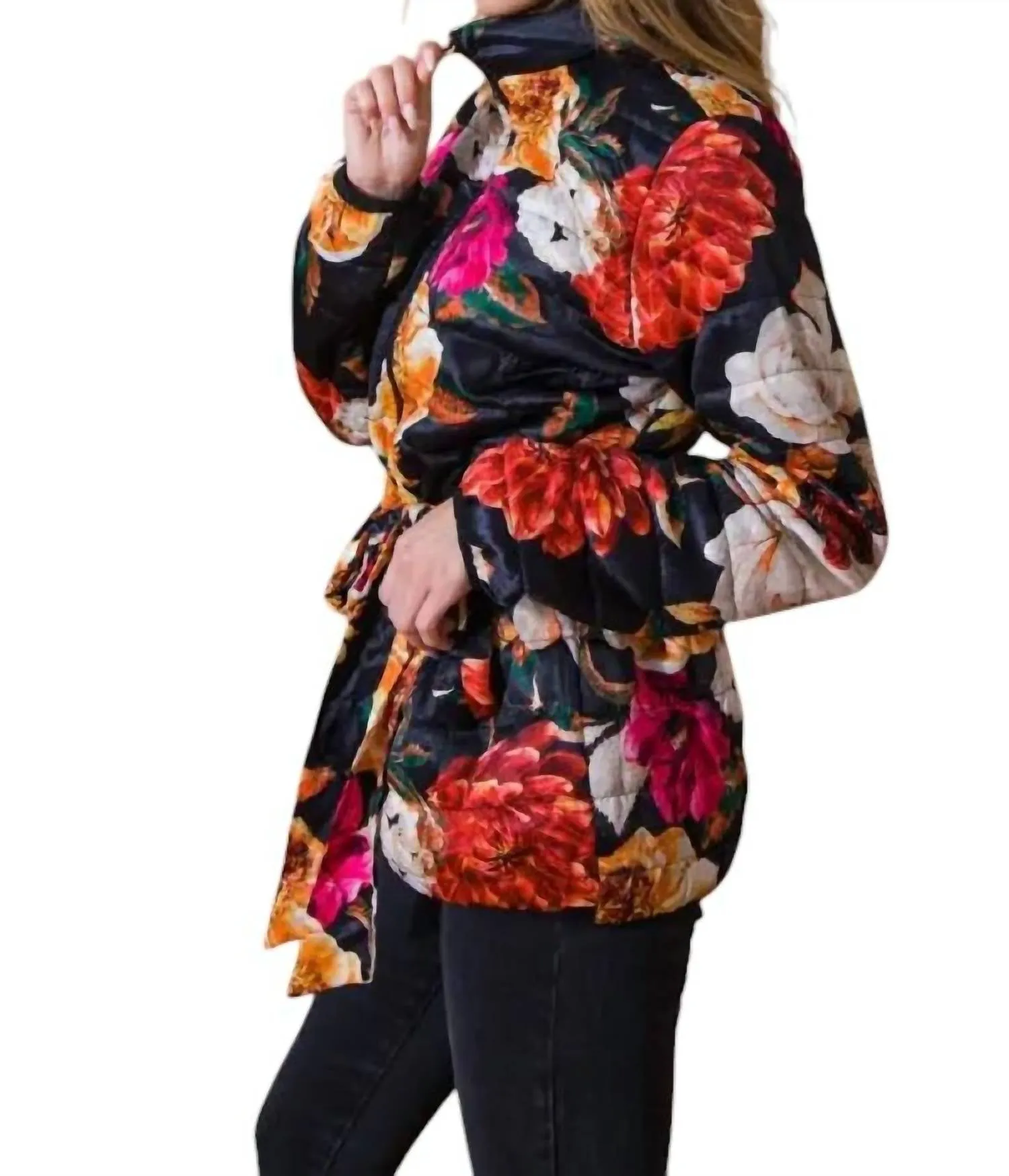 Puff Flowered Jacket In Black/multi
