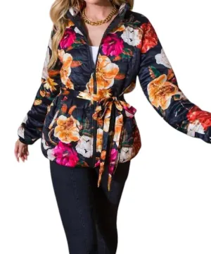 Puff Flowered Jacket In Black/multi