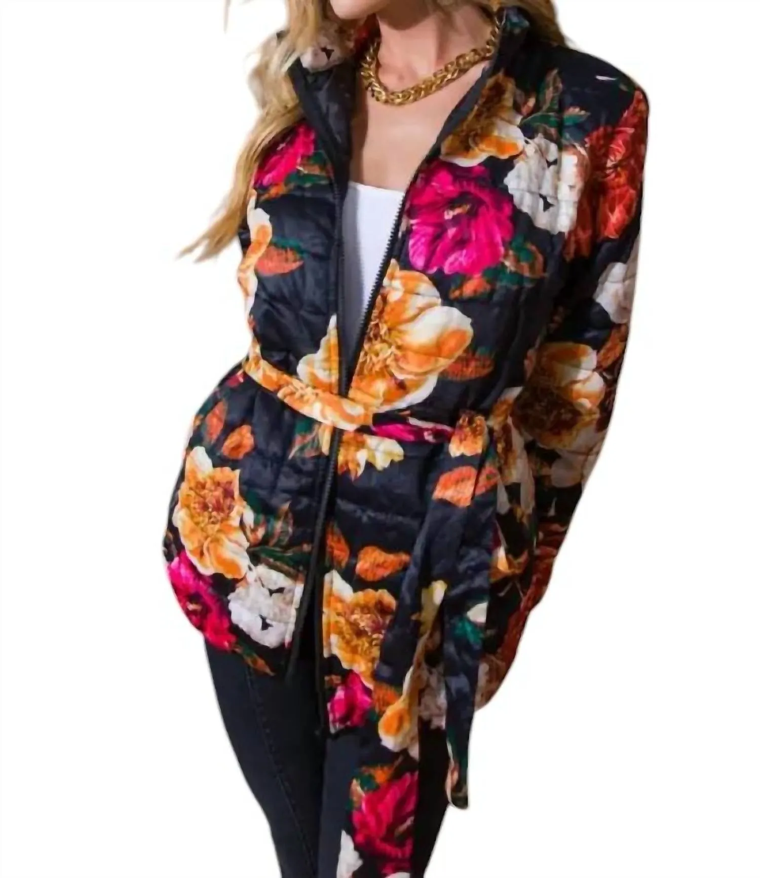 Puff Flowered Jacket In Black/multi