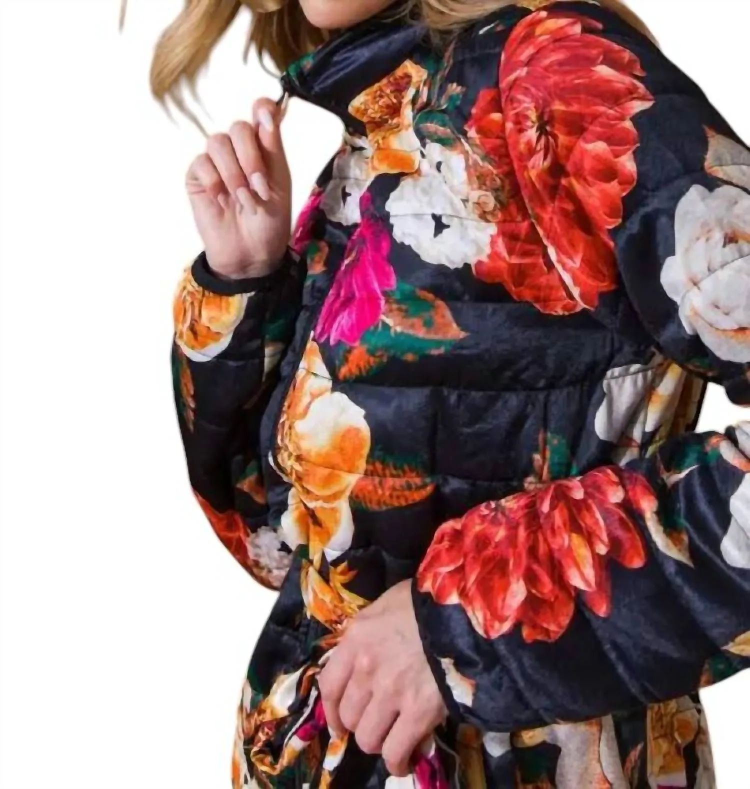 Puff Flowered Jacket In Black/multi