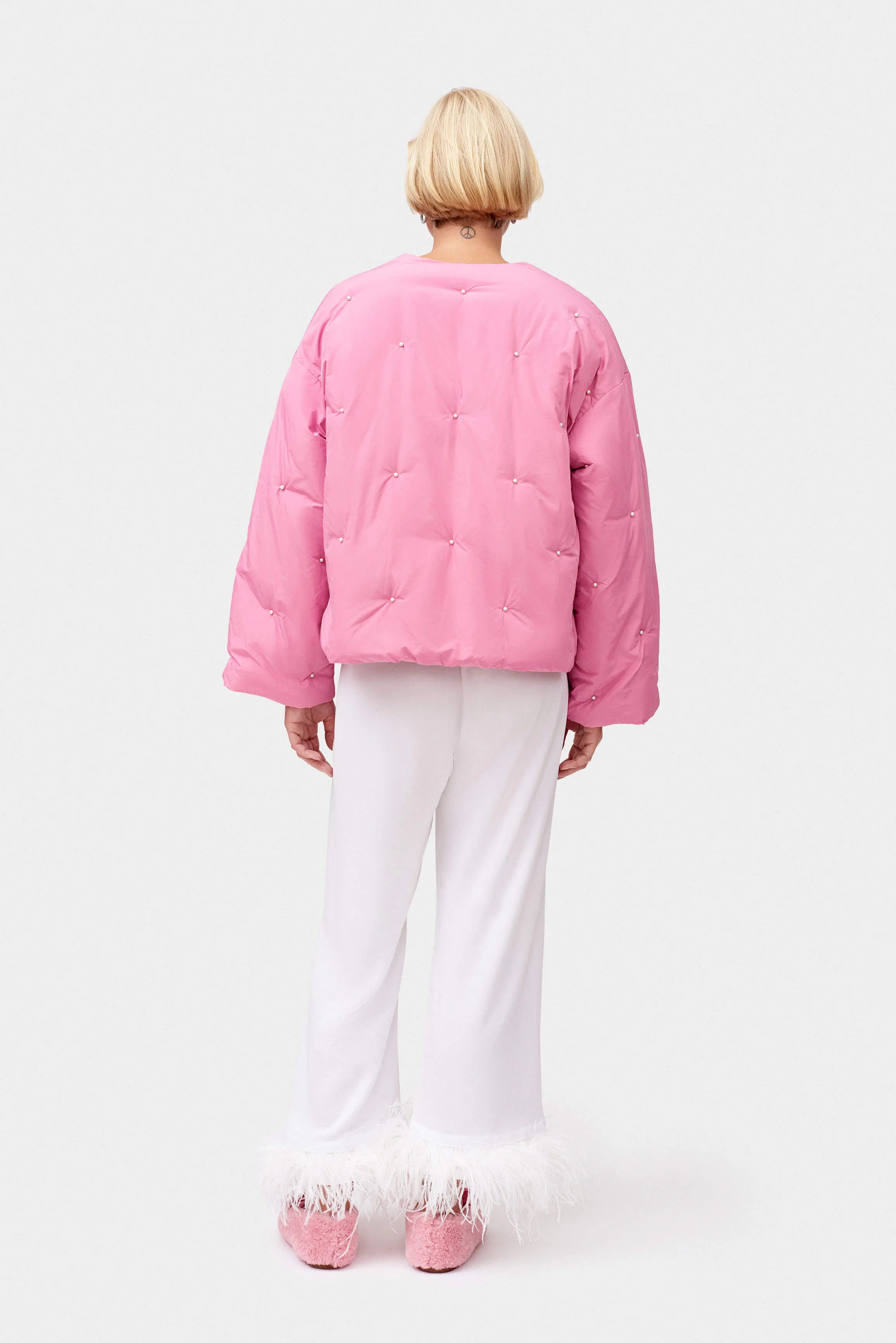 Puffer Jacket in Pink with Pearl details