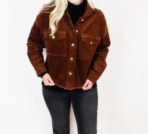 Pumpkin Spice Cord Shacket In Brown