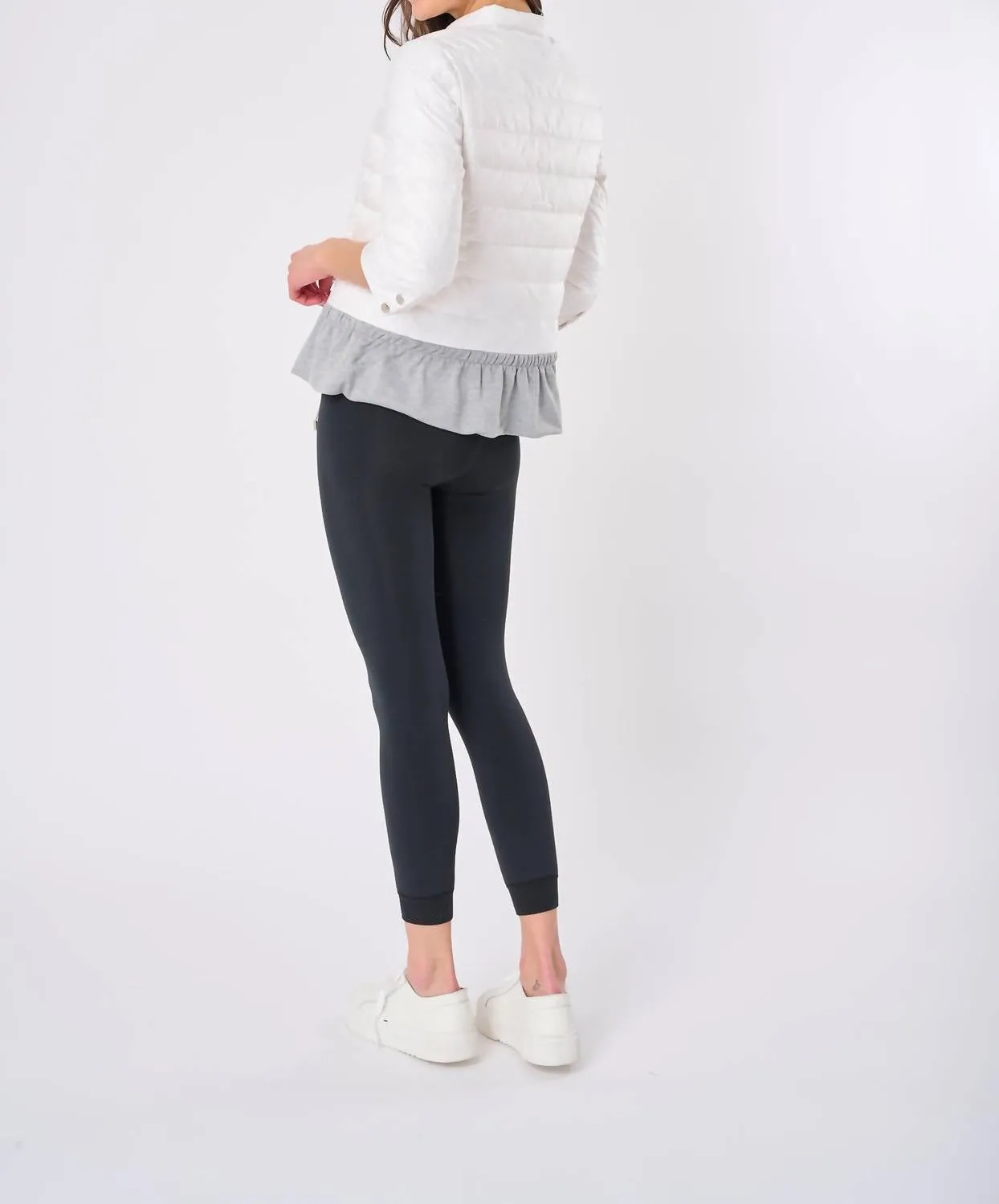 Quilted Knit Peplum Puffer Jacket In White