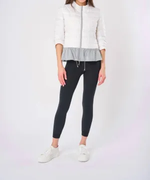 Quilted Knit Peplum Puffer Jacket In White