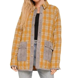 Quilted Plaid Jacket In Mustard / Gray