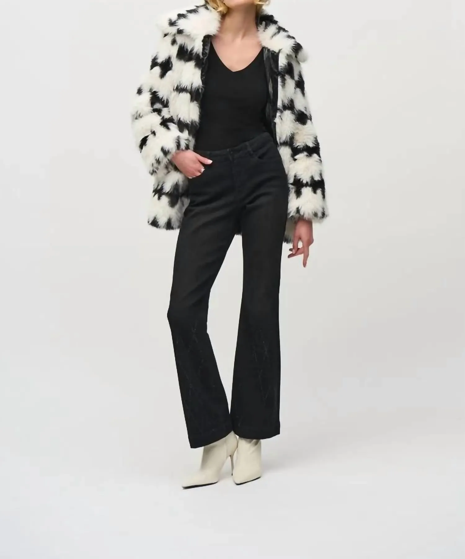 Reversible Faux Fur Coat In Vanilla/black