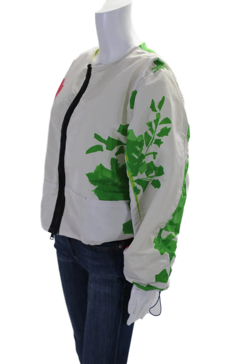 Rohka Womens Front Zip Abstract Cropped Summer Bomber Jacket White One