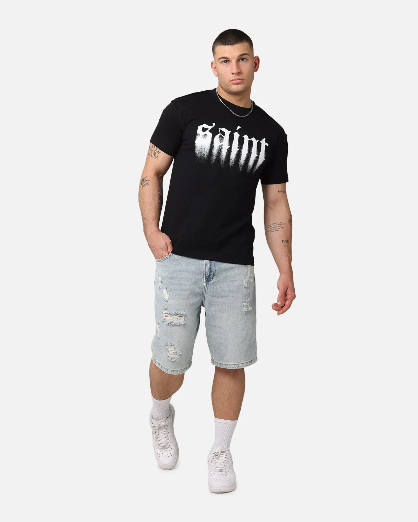 Saint Morta Disrupt Denim Shorts Light Blue Denim