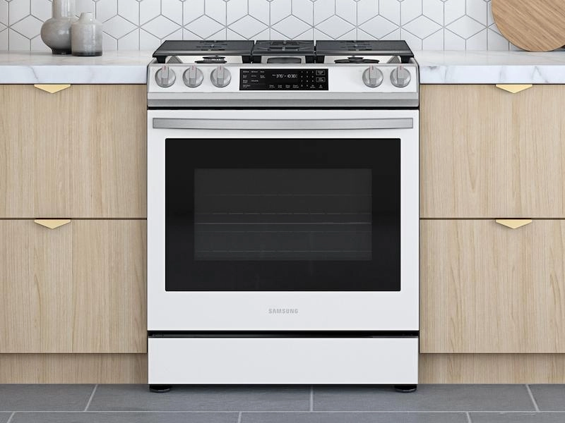 Samsung NX60BB851112 Bespoke 6.0 Cu. Ft. Smart Front Control Slide-In Gas Range With Air Fry & Wi-Fi In White Glass