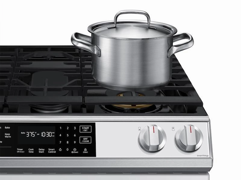 Samsung NX60BB851112 Bespoke 6.0 Cu. Ft. Smart Front Control Slide-In Gas Range With Air Fry & Wi-Fi In White Glass