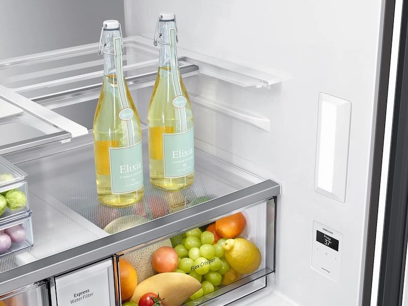 Samsung RF23CB9900QK Bespoke Counter Depth 4-Door Flex&#8482; Refrigerator (23 Cu. Ft.) With Family Hub&#8482;   In Charcoal Glass Top And Stainless Steel Bottom Panels