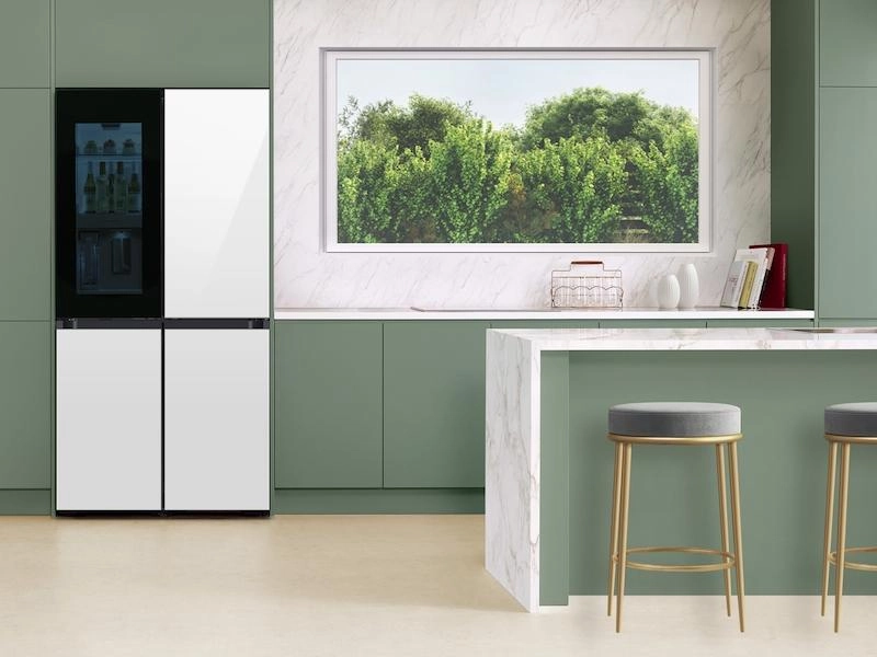 Samsung RF23DB970012 Bespoke Counter Depth 4-Door Flex&#8482; Refrigerator (23 Cu. Ft.) With Beverage Zone&#8482; And Auto Open Door In White Glass