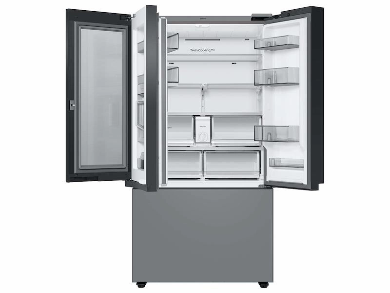Samsung RF24BB69006M Bespoke 3-Door French Door Refrigerator (24 Cu. Ft.) - With Top Left And Family Hub&#8482; Panel In White Glass - And Matte Grey Glass Bottom Door Panel