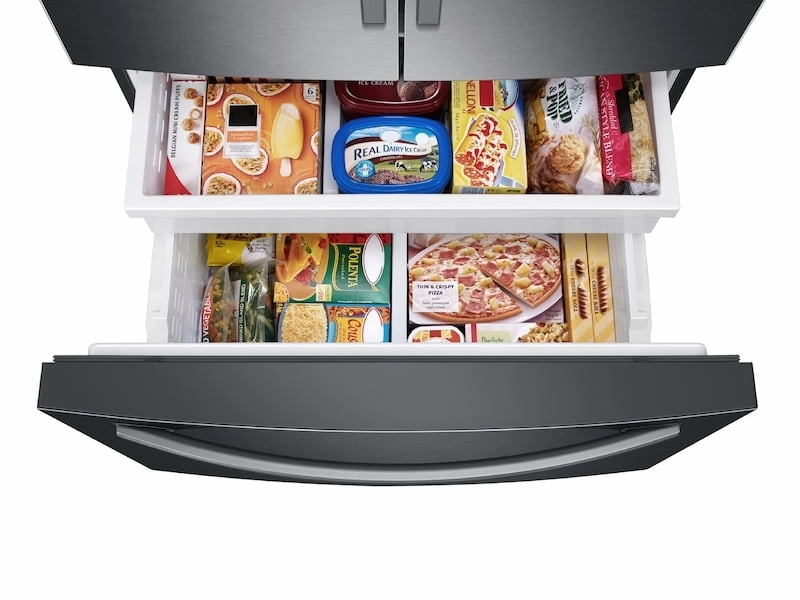 Samsung RF27T5501SG 26.5 Cu. Ft. Large Capacity 3-Door French Door Refrigerator With Family Hub&#8482; And External Water & Ice Dispenser In Black Stainless Steel