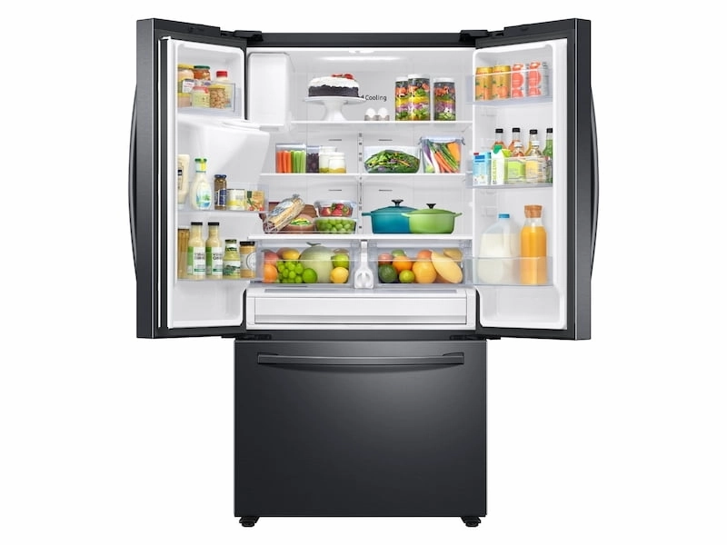 Samsung RF27T5501SG 26.5 Cu. Ft. Large Capacity 3-Door French Door Refrigerator With Family Hub&#8482; And External Water & Ice Dispenser In Black Stainless Steel