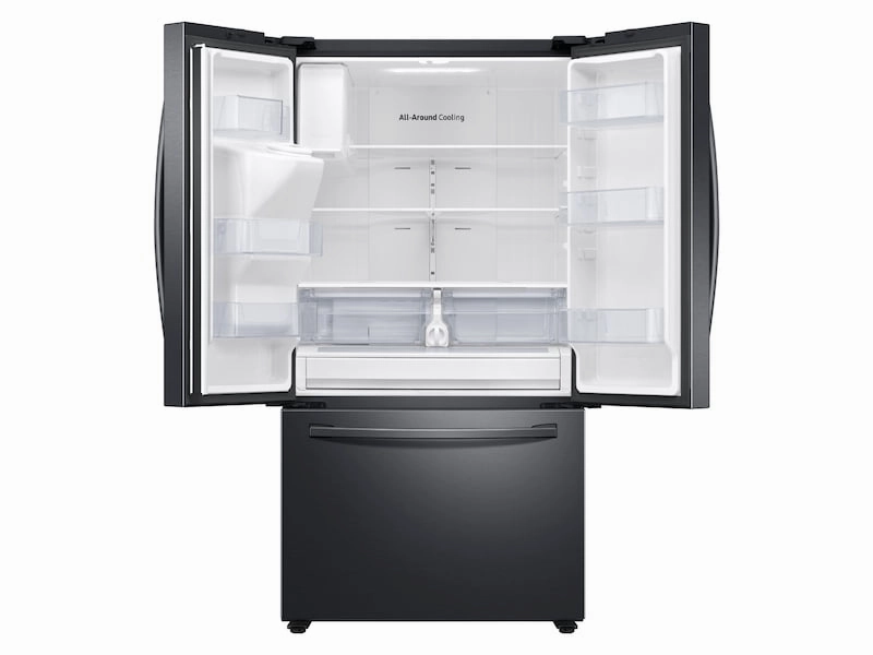 Samsung RF27T5501SG 26.5 Cu. Ft. Large Capacity 3-Door French Door Refrigerator With Family Hub&#8482; And External Water & Ice Dispenser In Black Stainless Steel