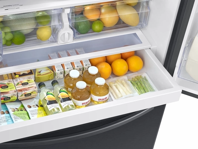 Samsung RF27T5501SG 26.5 Cu. Ft. Large Capacity 3-Door French Door Refrigerator With Family Hub&#8482; And External Water & Ice Dispenser In Black Stainless Steel