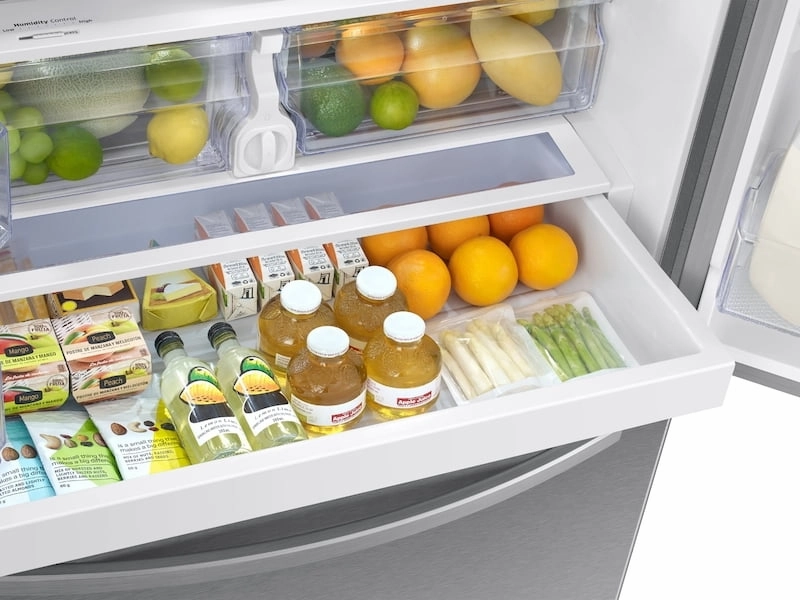 Samsung RF27T5501SR 26.5 Cu. Ft. Large Capacity 3-Door French Door Refrigerator With Family Hub&#8482; And External Water & Ice Dispenser In Stainless Steel