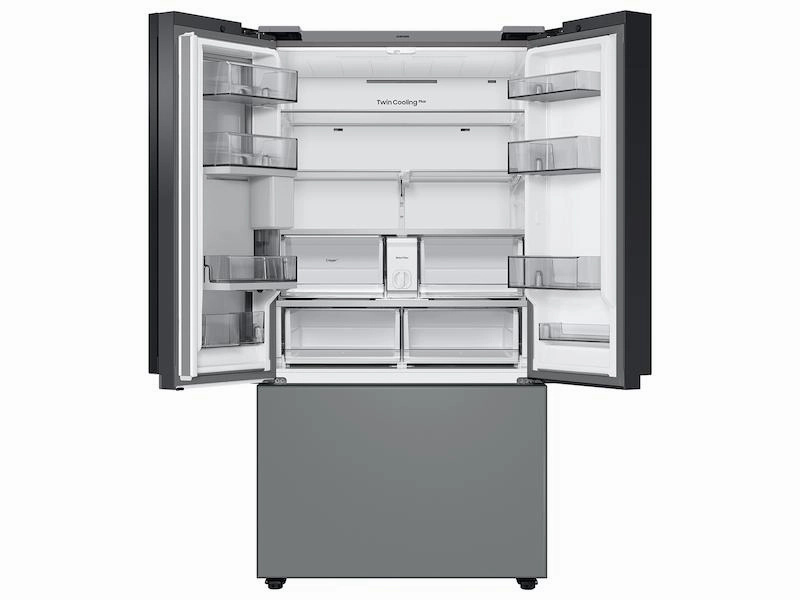 Samsung RF30BB69006M Bespoke 3-Door French Door Refrigerator (30 Cu. Ft.) - With Top Left And Family Hub&#8482; Panel In White Glass - And Matte Grey Glass Bottom Door Panel