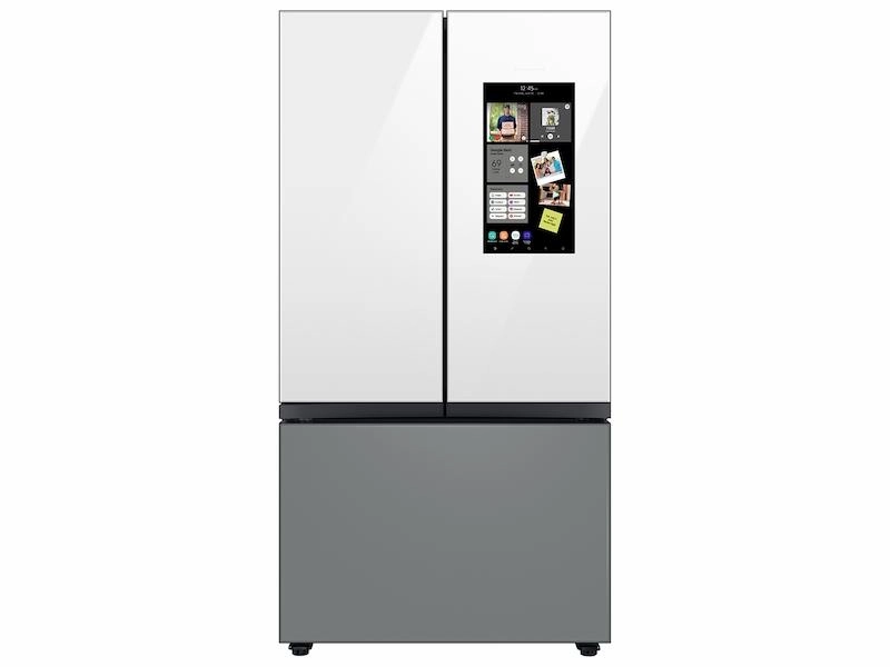 Samsung RF30BB69006M Bespoke 3-Door French Door Refrigerator (30 Cu. Ft.) - With Top Left And Family Hub&#8482; Panel In White Glass - And Matte Grey Glass Bottom Door Panel Freestanding Refrigerators freestanding fridge freezer combo