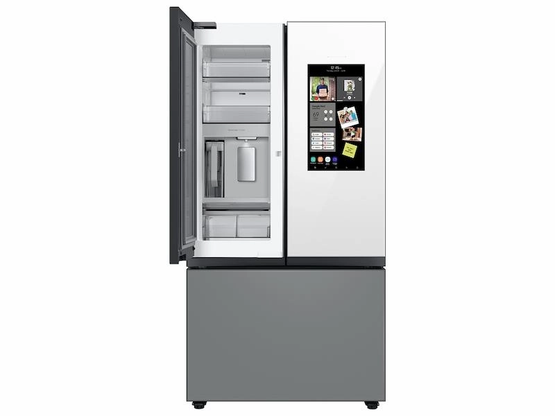Samsung RF30BB69006M Bespoke 3-Door French Door Refrigerator (30 Cu. Ft.) - With Top Left And Family Hub&#8482; Panel In White Glass - And Matte Grey Glass Bottom Door Panel
