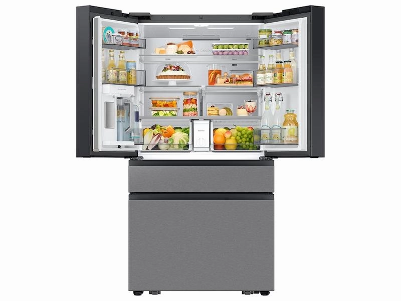 Samsung RF90F23EECRAA Bespoke 23 Cu. Ft. Counter Depth 4-Door French Door Refrigerator With Ai Family Hub&#8482;  & Inner Beverage Center&#8482; In Charcoal Glass And Stainless Steel