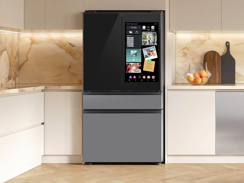 Samsung RF90F23EECRAA Bespoke 23 Cu. Ft. Counter Depth 4-Door French Door Refrigerator With Ai Family Hub&#8482;  & Inner Beverage Center&#8482; In Charcoal Glass And Stainless Steel