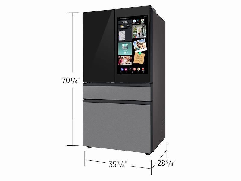 Samsung RF90F23EECRAA Bespoke 23 Cu. Ft. Counter Depth 4-Door French Door Refrigerator With Ai Family Hub&#8482;  & Inner Beverage Center&#8482; In Charcoal Glass And Stainless Steel