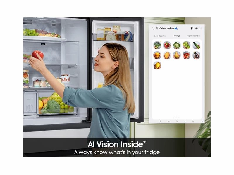 Samsung RF90F23EECRAA Bespoke 23 Cu. Ft. Counter Depth 4-Door French Door Refrigerator With Ai Family Hub&#8482;  & Inner Beverage Center&#8482; In Charcoal Glass And Stainless Steel