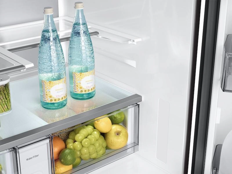 Samsung RF90F23EECRAA Bespoke 23 Cu. Ft. Counter Depth 4-Door French Door Refrigerator With Ai Family Hub&#8482;  & Inner Beverage Center&#8482; In Charcoal Glass And Stainless Steel