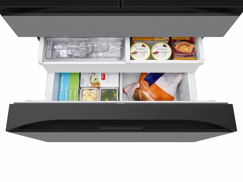 Samsung RF90F23EECRAA Bespoke 23 Cu. Ft. Counter Depth 4-Door French Door Refrigerator With Ai Family Hub&#8482;  & Inner Beverage Center&#8482; In Charcoal Glass And Stainless Steel